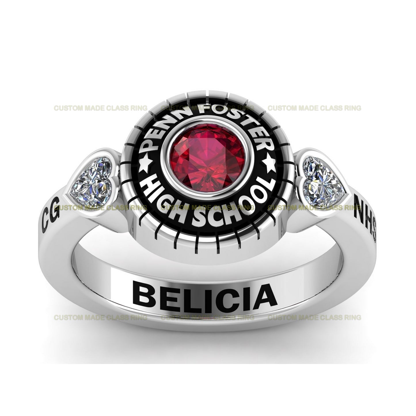 Custom Heart & Round Stone Class Ring – A Symbol of Love, Strength, and Achievement