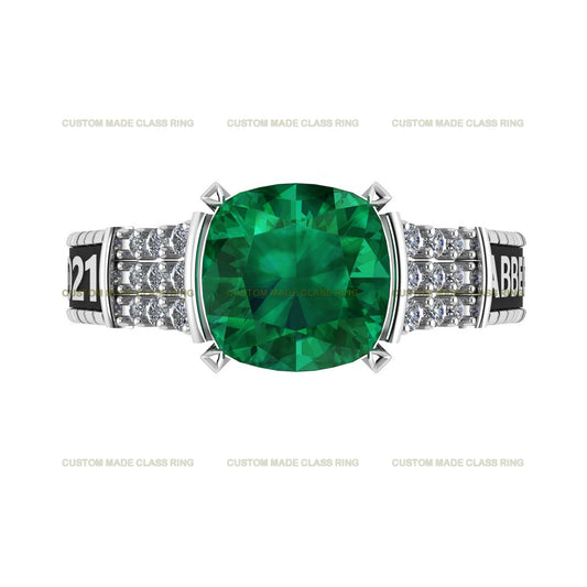 Custom Cushion-Cut Center Stone with Round-Cut Moissanite Side Stones Class Ring