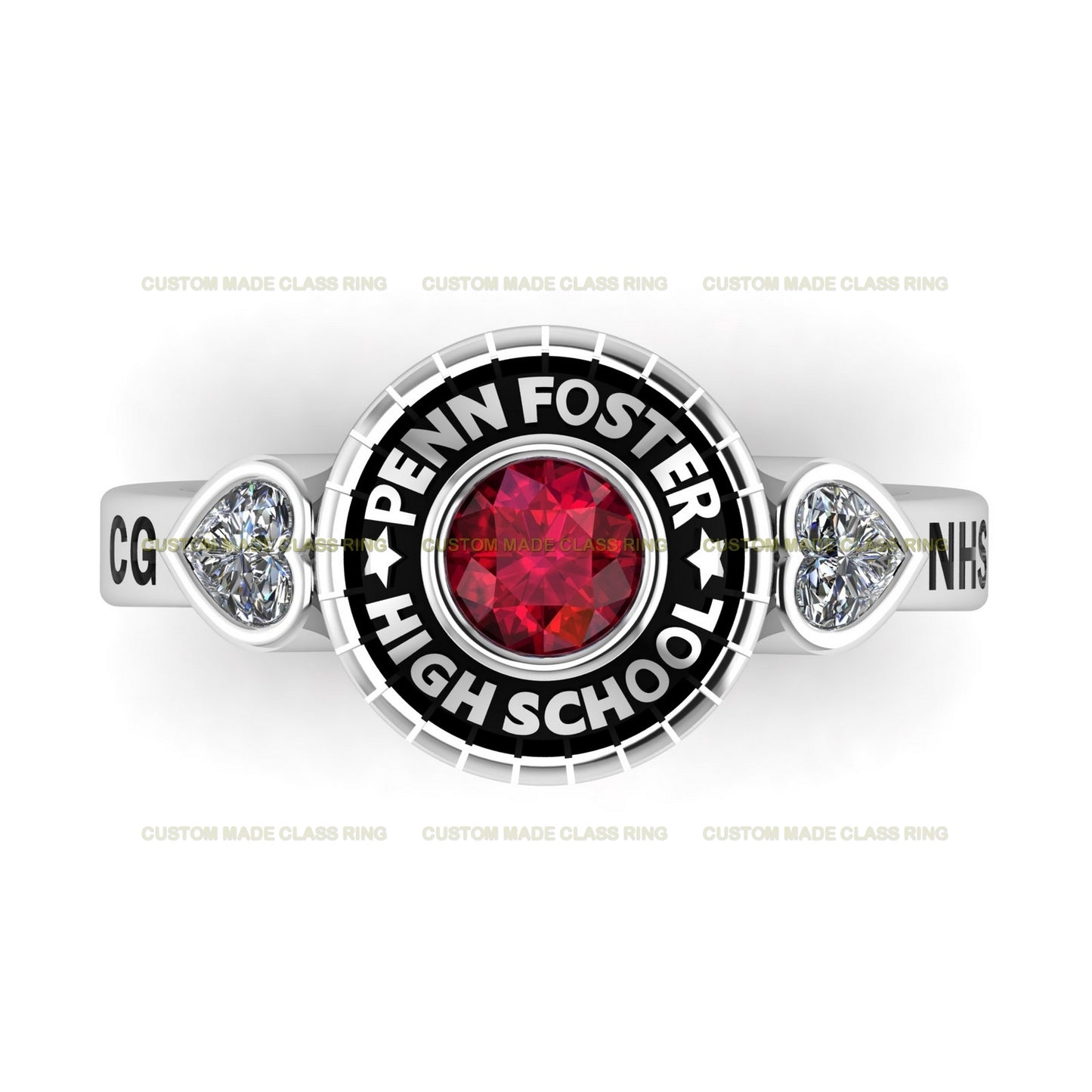 Custom Heart & Round Stone Class Ring – A Symbol of Love, Strength, and Achievement