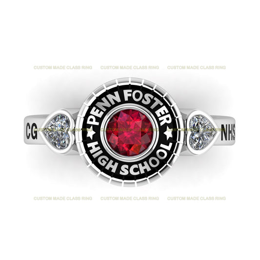 Custom Heart & Round Stone Class Ring – A Symbol of Love, Strength, and Achievement