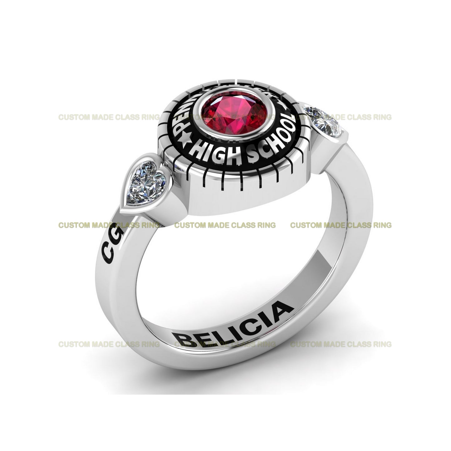 Custom Heart & Round Stone Class Ring – A Symbol of Love, Strength, and Achievement