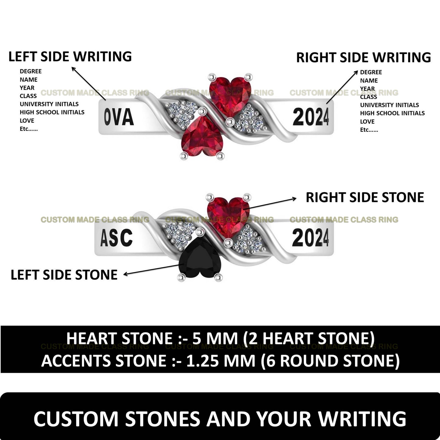 Custom Heart Stone Class Ring – Personalized, Motivational, and Inspirational Jewelry