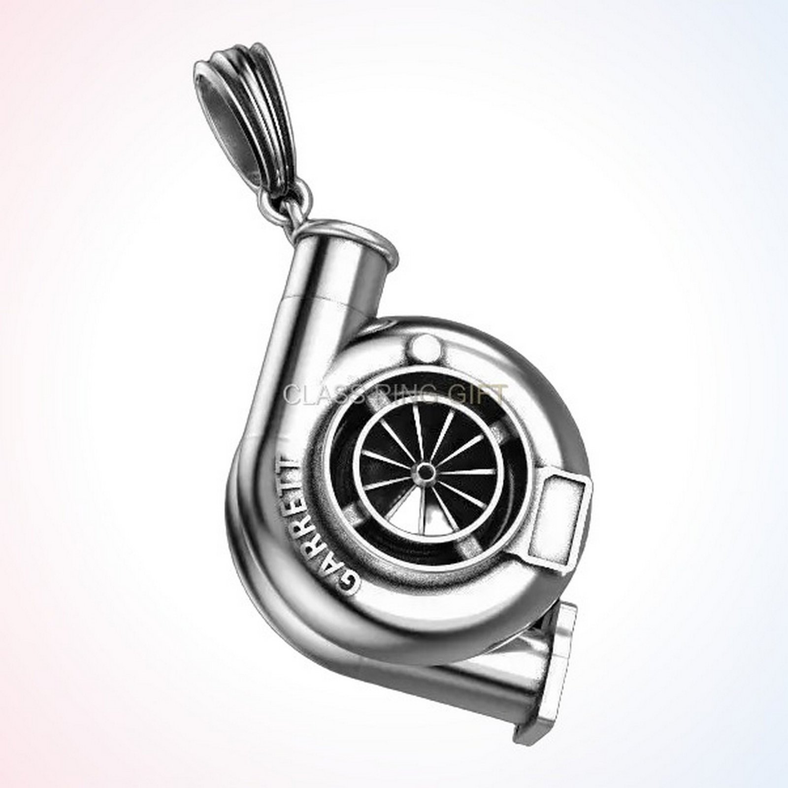 Personalized gift of garrett ring turbine pendant, polished sterling silver