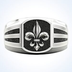 gift for him man heraldic fleur-de-lis signet ring, oxidized 925 sterling silver