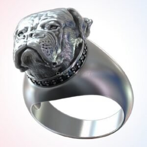 Gift for him american bulldog ring, oxidized 925 silver with beaded collar