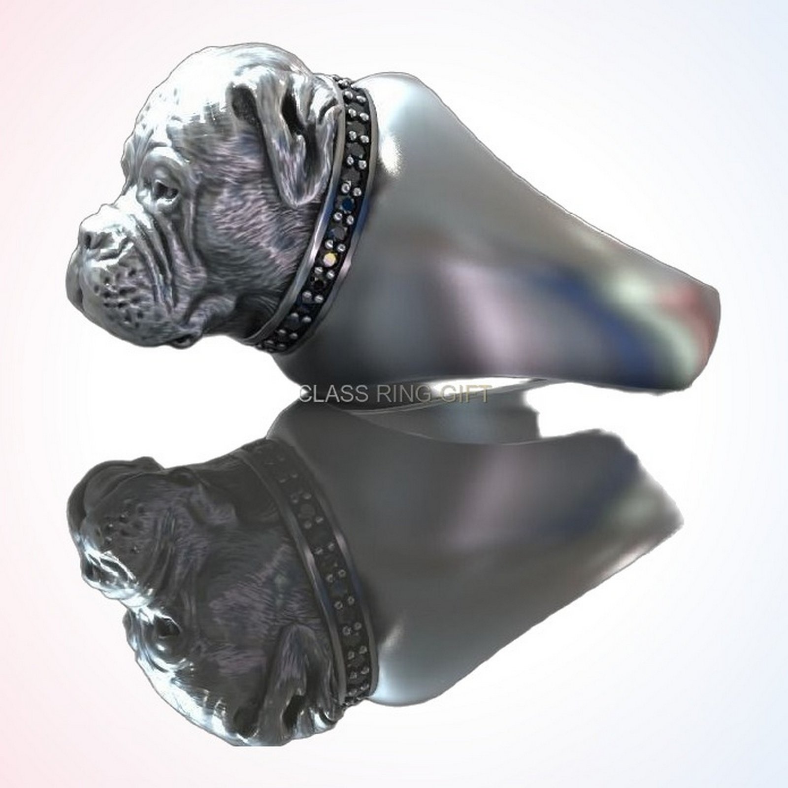 Gift for him american bulldog, Angled three-quarter profile with studded collar detail