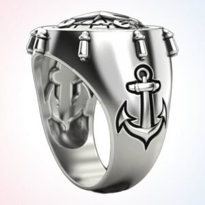 graduation gift anchor rudder ring front view 925 silver