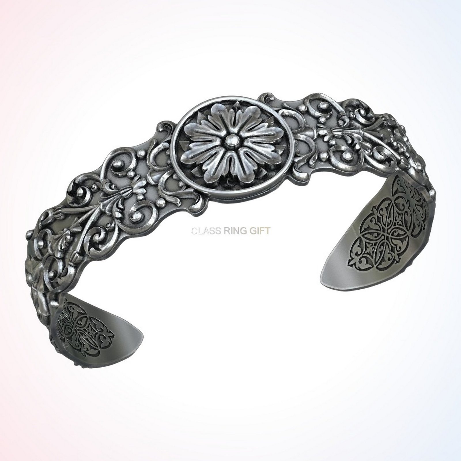 Personalized gift ancient patterns bracelet, adjustable cuff band inner detail