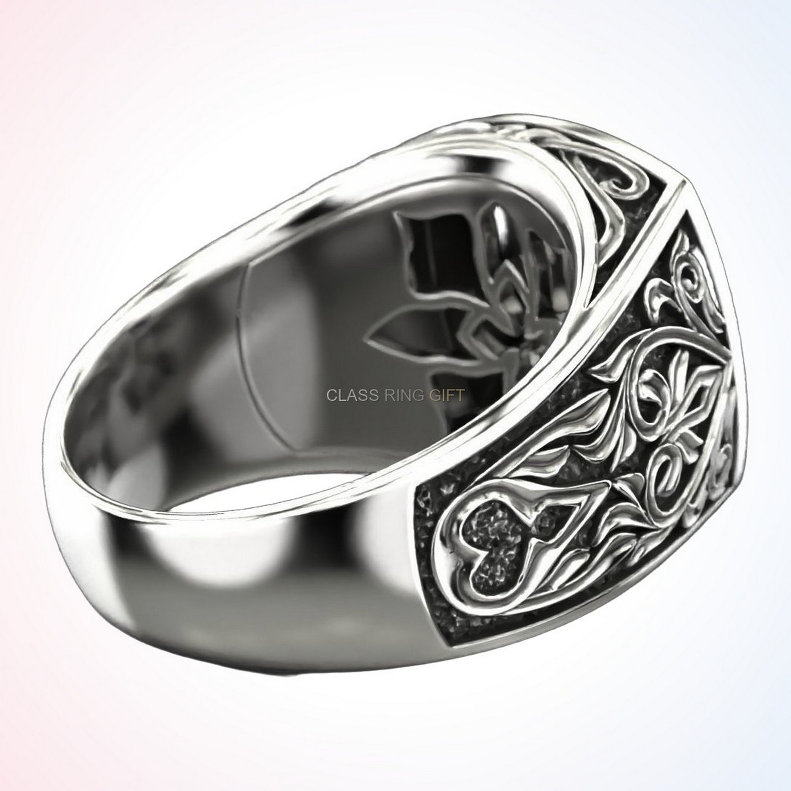 Christian gift antique patterns ring, angled interior band view