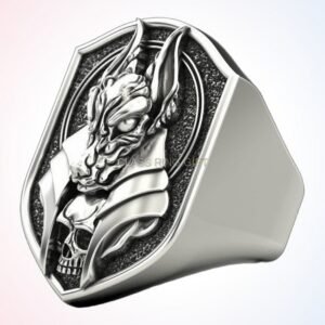 personalized gift anubis ring, oxidized 925 silver jackal skull design