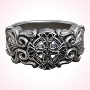 Christian gift baroque alisee ring with ornate cross and acanthus scrollwork