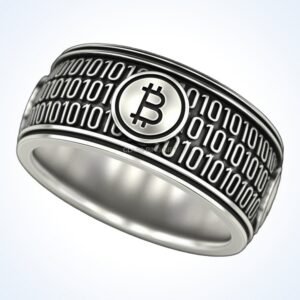 Gift for him bitcoin zeros ring with symbol and binary code