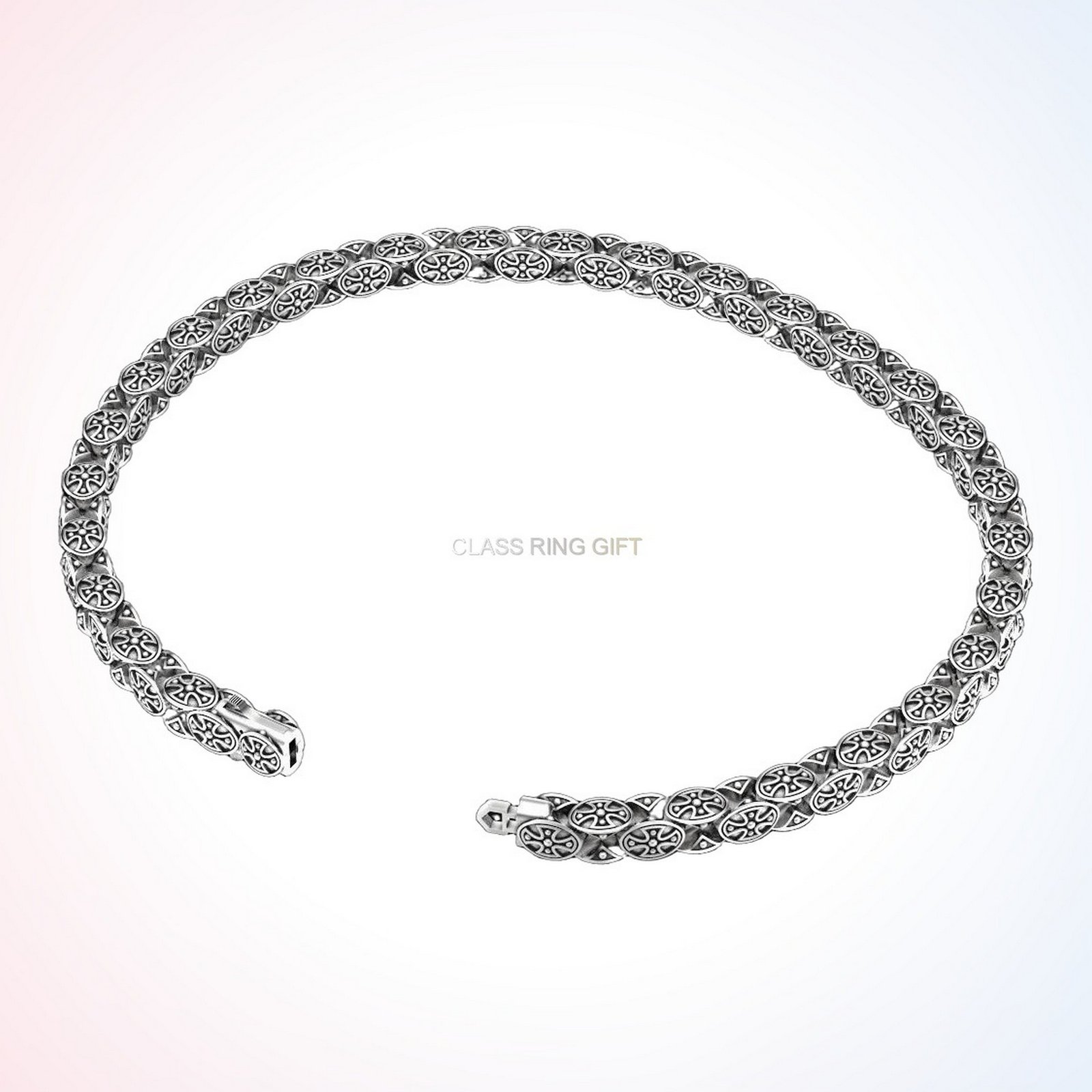 Christian gift cross chain bracelet, curved wrist-wear perspective