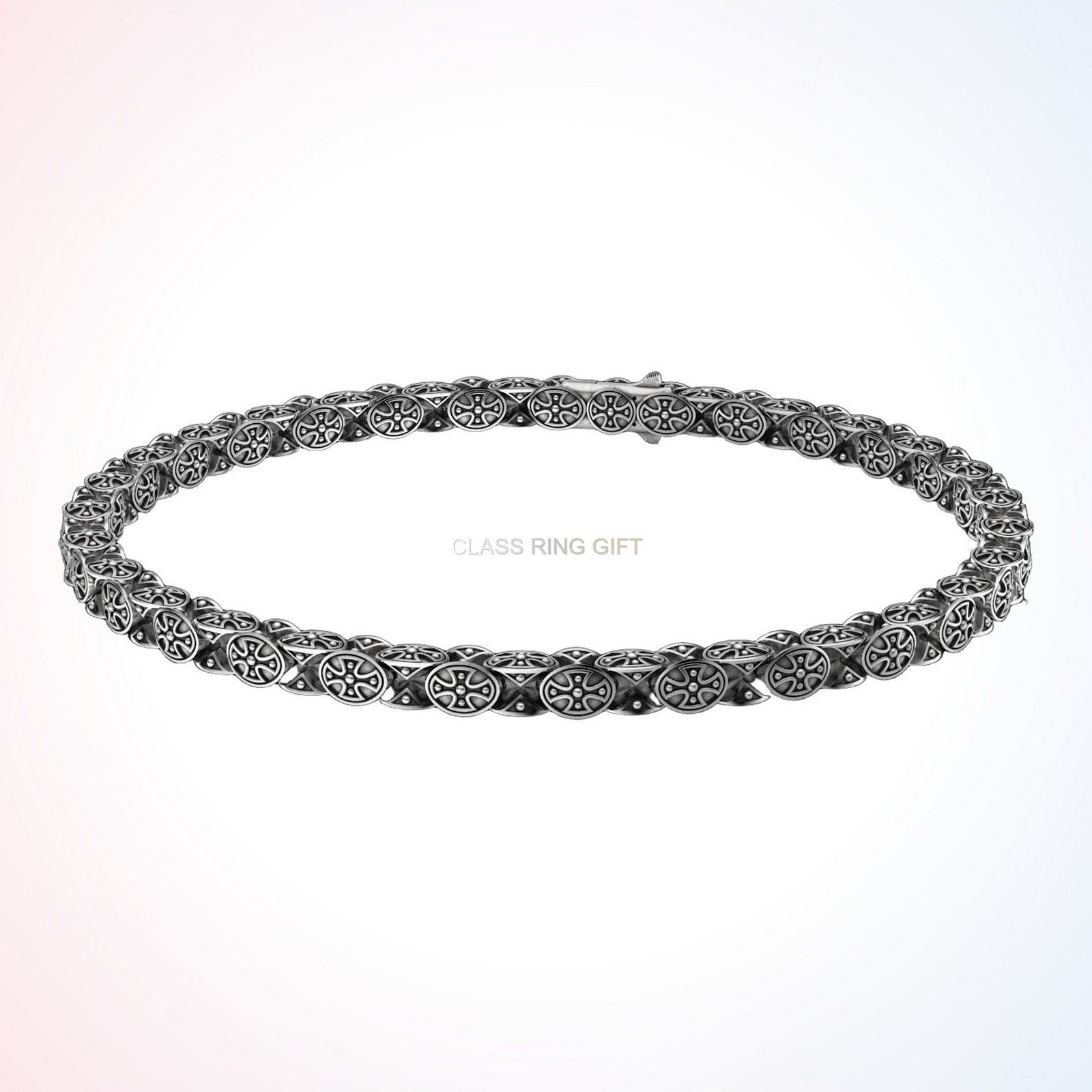 Christian gift cross chain bracelet, oxidized 925 sterling silver
