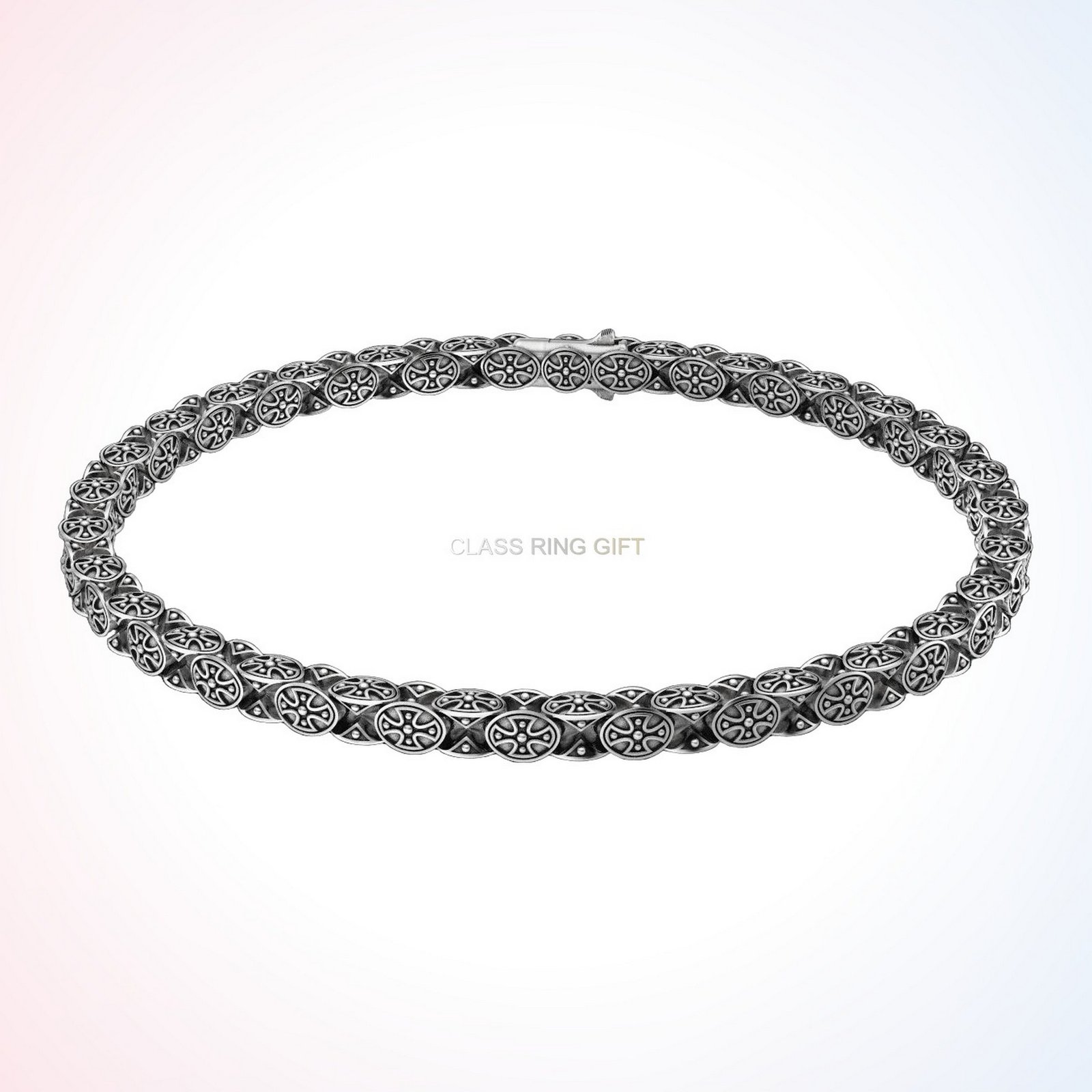 Christian gift cross chain bracelet, oxidized 925 sterling silver