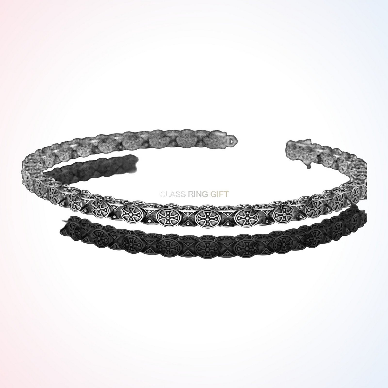 Christian gift cross chain bracelet, oxidized 925 sterling silver