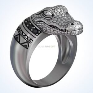 Gift for him cayman crocodile signet ring in oxidized 925 sterling silver
