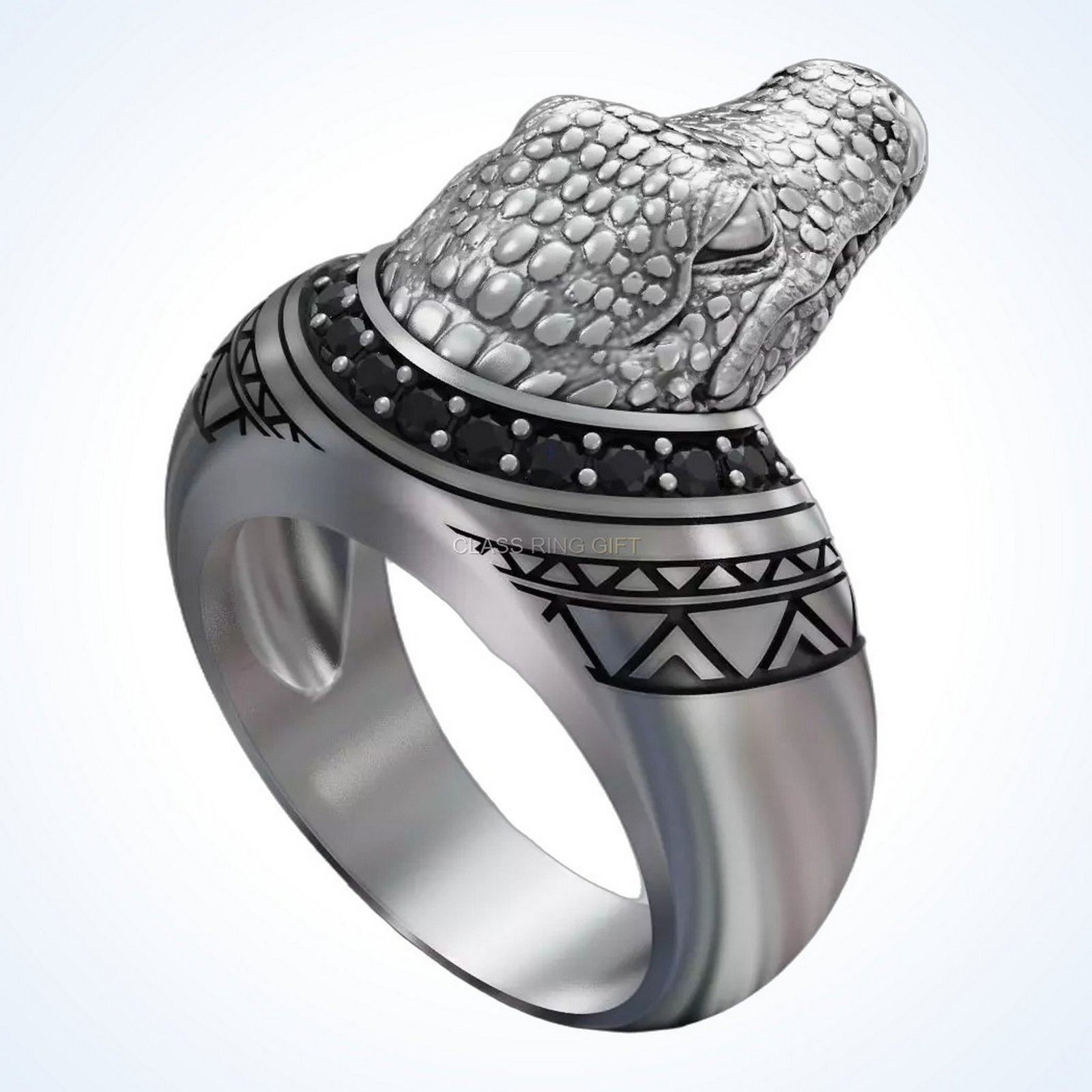 Gift for him cayman crocodile, angled three-quarter view with crocodile head raised