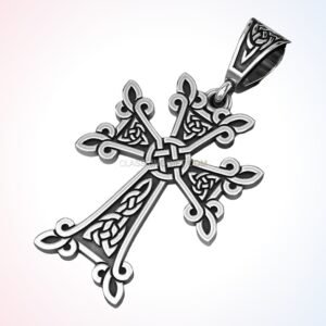 sterling silver celtic cross pendant with interlaced knotwork