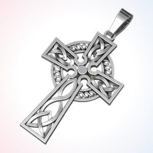 Christian gift celtic cross ring pendant, oxidized 925 silver with interlaced knotwork