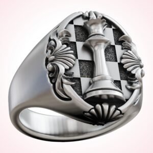 Gift for her chess queen ring oxidized sterling silver floral scrolls