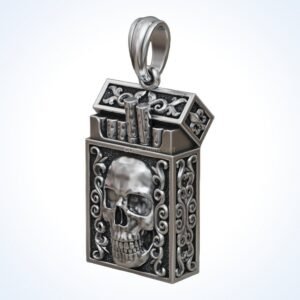 Gift for him cigarette pack pendant with skull and filigree, 925 silver