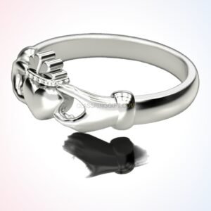 Sterling silver Claddagh ring with crowned heart and protective hands