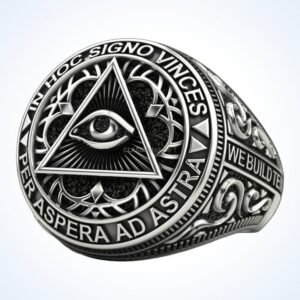 Graduation gift classical masonic ring, 925 silver, front and side view
