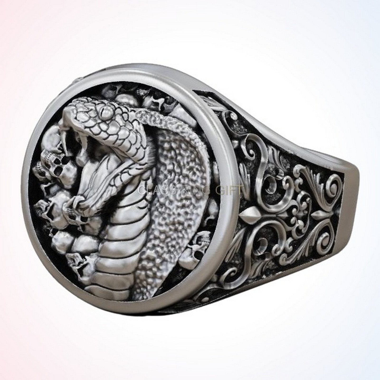 Gift for him cobra skulls, top-down full ring view