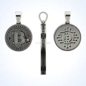 Gift for him coolest bitcoin pendant oxidized sterling silver