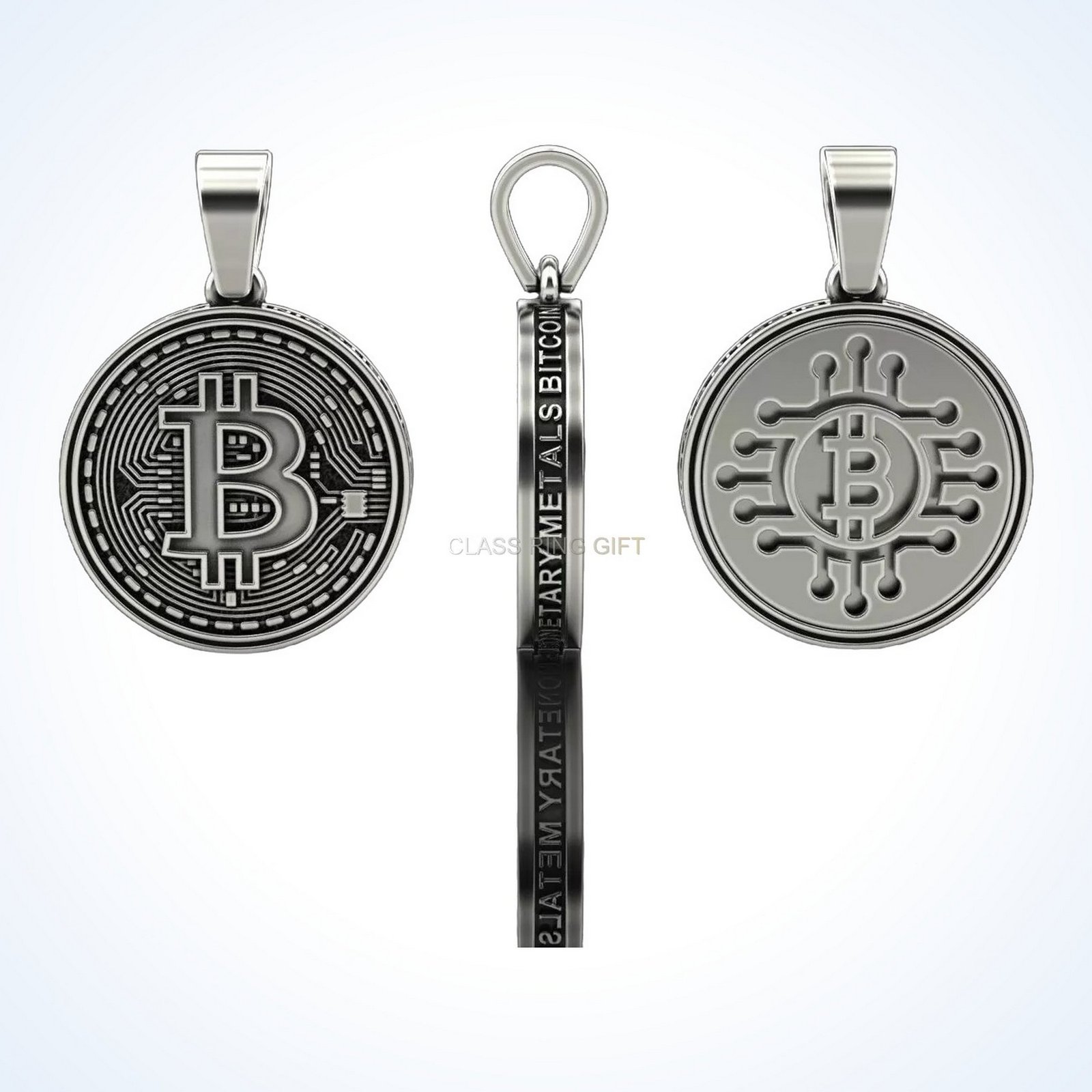 Gift for him coolest bitcoin pendant oxidized sterling silver