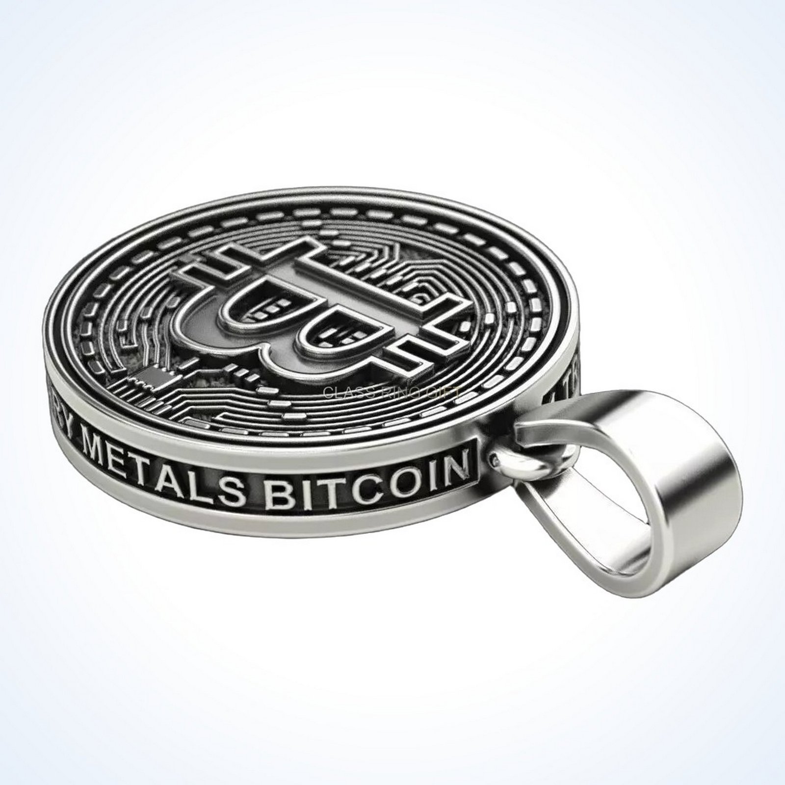 Gift for him coolest bitcoin, side profile showing pendant depth