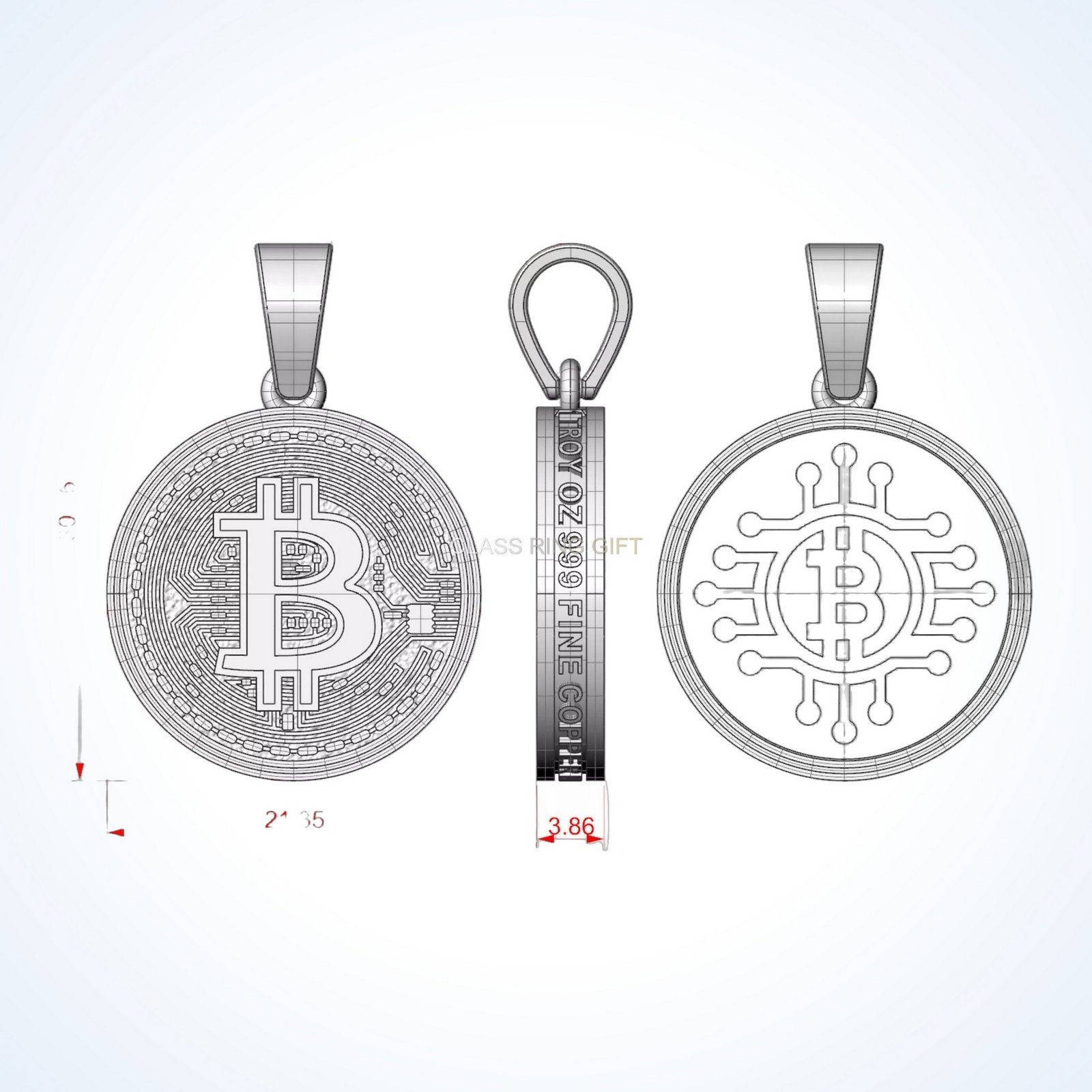 Gift for him coolest bitcoin pendant oxidized sterling silver