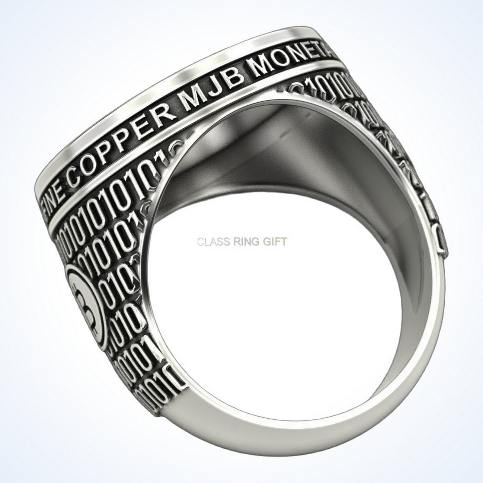 Gift for him coolest bitcoin 2 ring with Bitcoin symbol and binary code band, oxidized 925 sterling