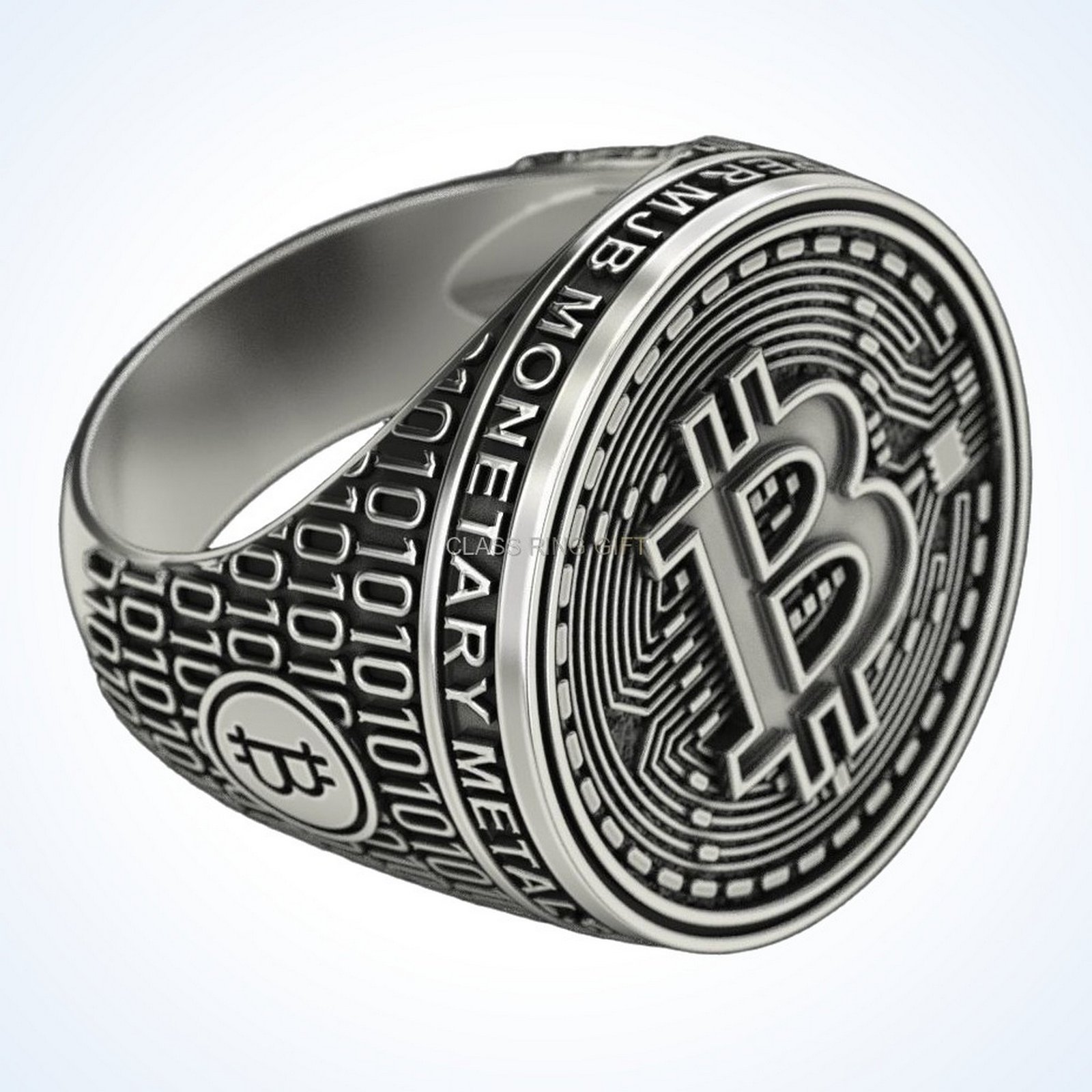 Gift for him coolest bitcoin 2, Bitcoin ring profile displaying band pattern and shoulders