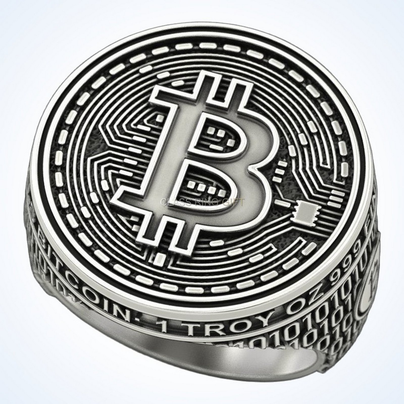 Gift for him coolest bitcoin 2, Bitcoin ring top-down view of face with circular frame