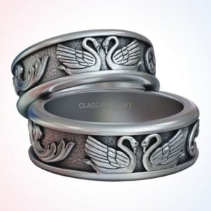personalized gift couple pair ring sterling silver swan wedding band