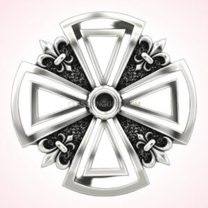 Sterling silver heraldic cross ring with fleur-de-lis detail