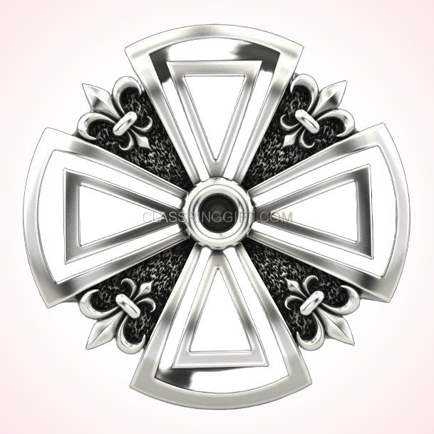Sterling silver heraldic cross ring with fleur-de-lis detail