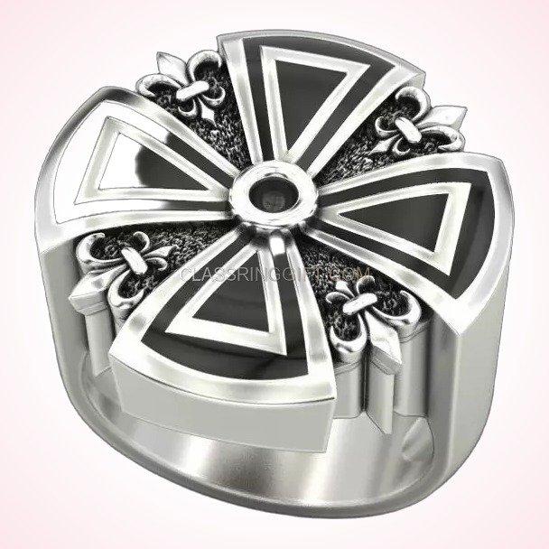 Sterling silver heraldic cross ring with fleur-de-lis detail