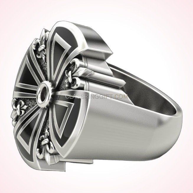 Sterling silver heraldic cross ring with fleur-de-lis detail