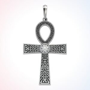 Christian gift cross celtic ring pendant with intricate knotwork, antique silver finish