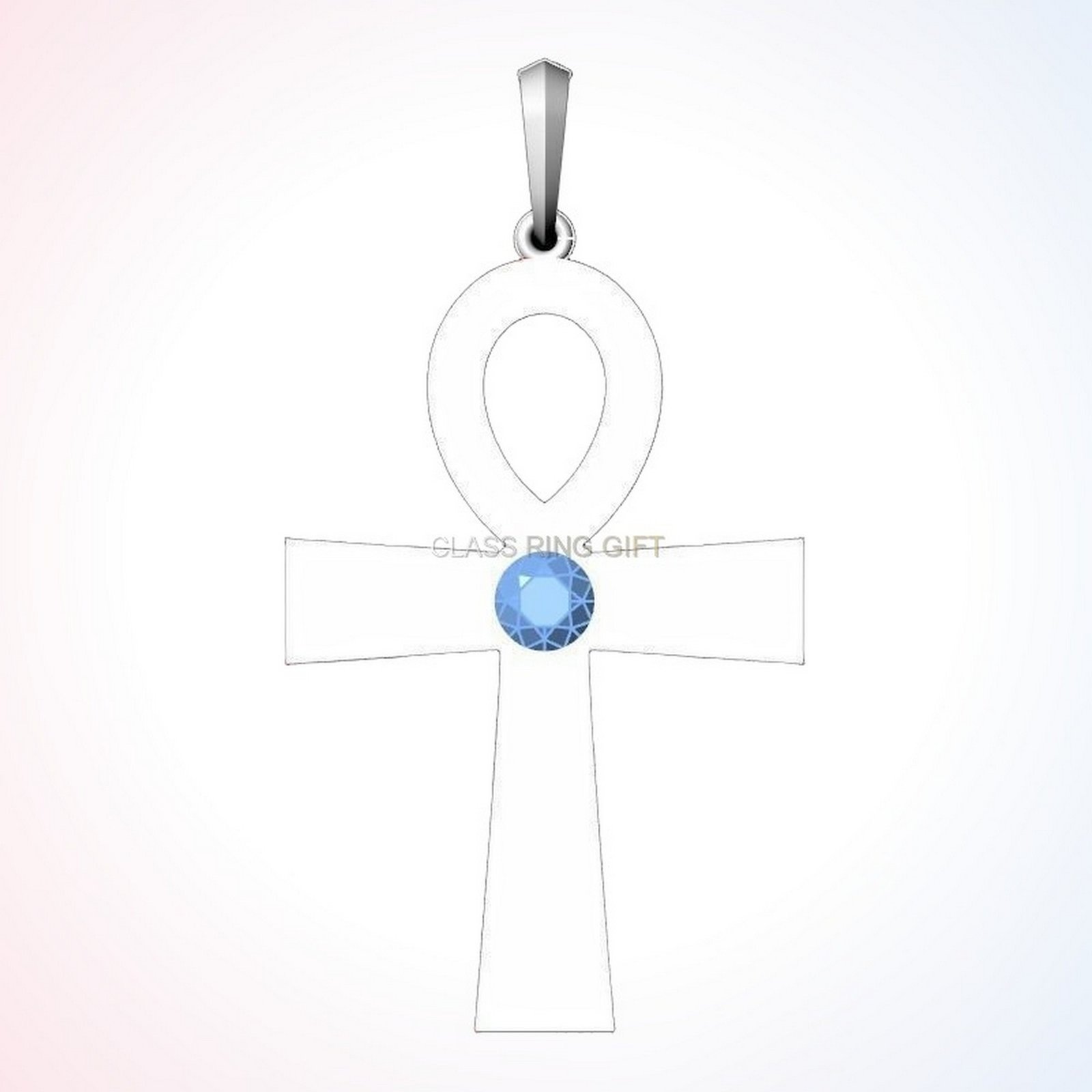Christian gift cross celtic ring, line art sketch of cross pendant design with blue stone