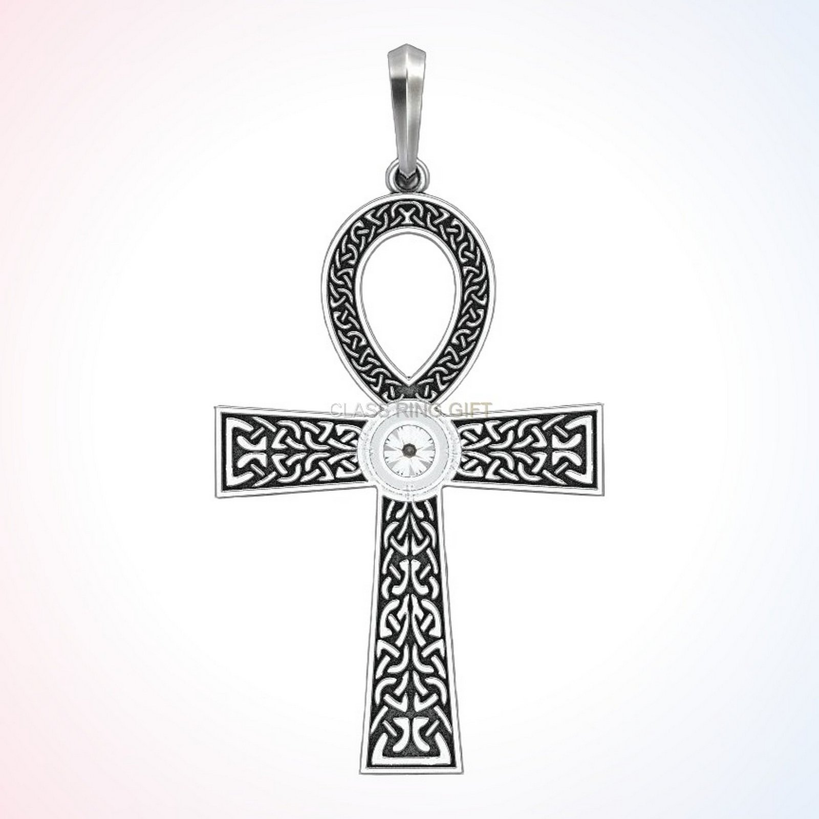 Christian gift cross celtic ring, front view of Celtic cross pendant with subtle center detail