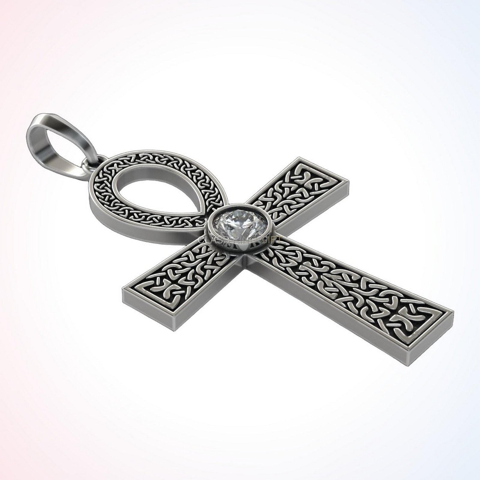 Christian gift cross celtic ring pendant with intricate knotwork, antique silver finish
