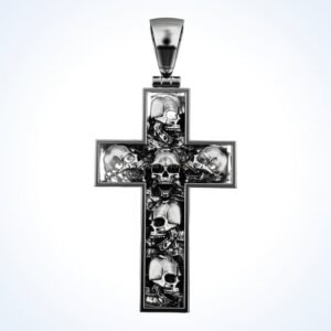 Christian gift cross skulls ring pendant in oxidized 925 sterling silver