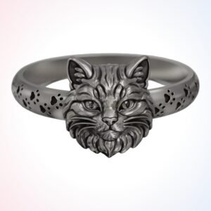 personalized gift cute cat ring with paw print band in 925 silver