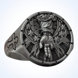gift for him dextera dei signet ring, blessing hand with wings and stars