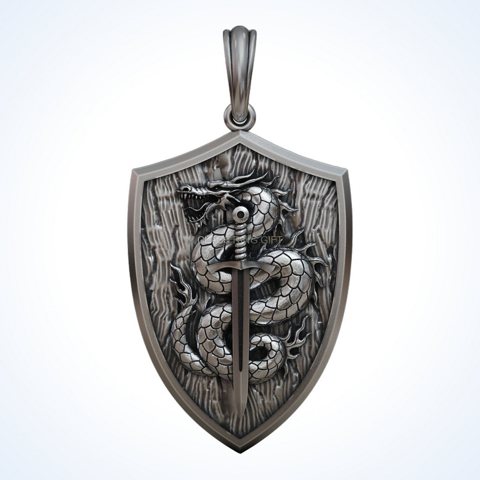 Gift for him dragon sword, full front centered pendant display