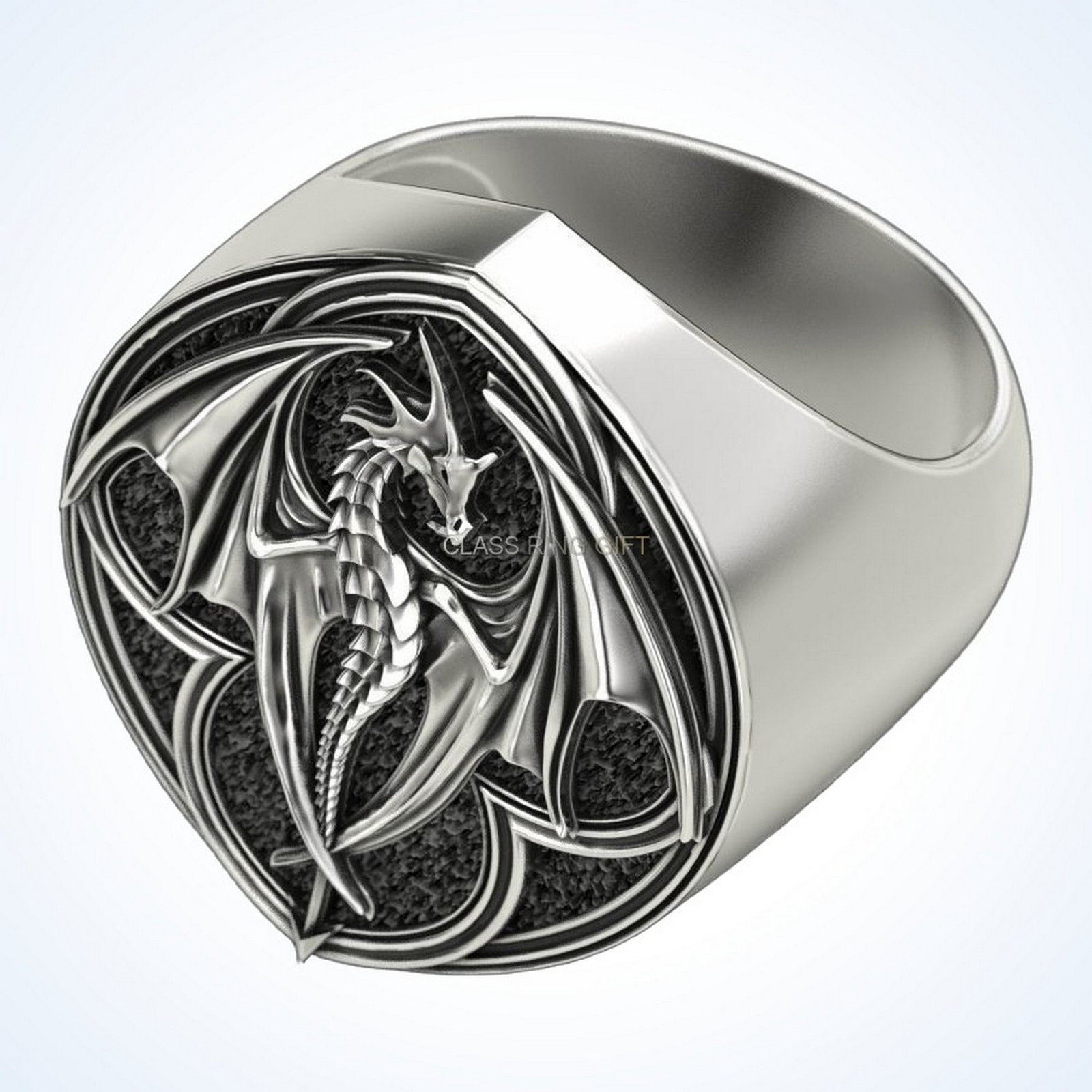 Gift for him dragon religion, side profile with tapered band